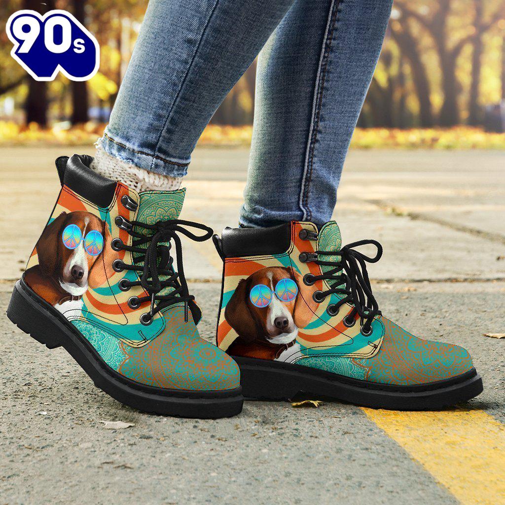 American Foxhound Dog Leather Boots Shoes Funny Hippie Style American Foxhound Dog Leather Boots Shoes Funny Hippie Style