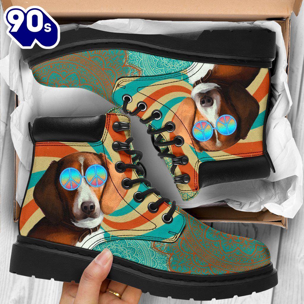 American Foxhound Dog Leather Boots Shoes Funny Hippie Style American Foxhound Dog Leather Boots Shoes Funny Hippie Style