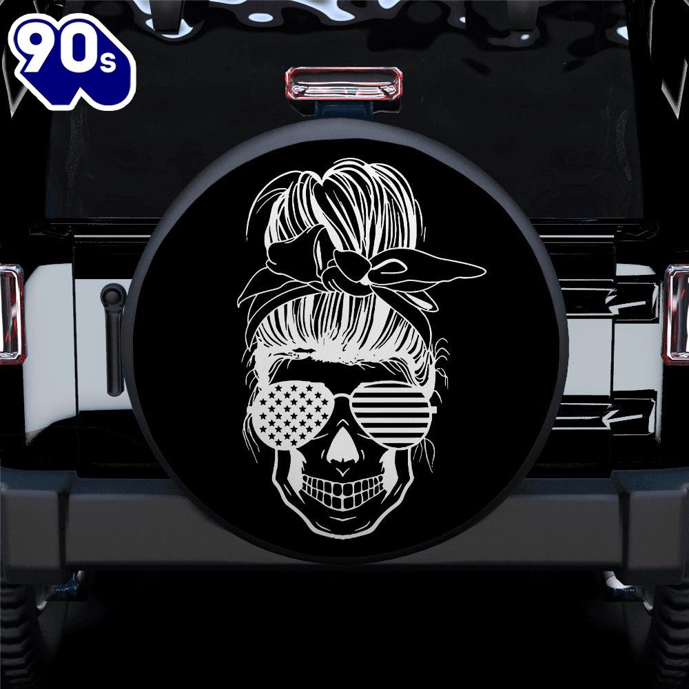 American Messy Bun Girl Skull Sunglasses Car Spare Tire Covers Gift For Campers Gift Halloween American Messy Bun Girl Skull Sunglasses Car Spare Tire Covers Gift For Campers Gift Halloween