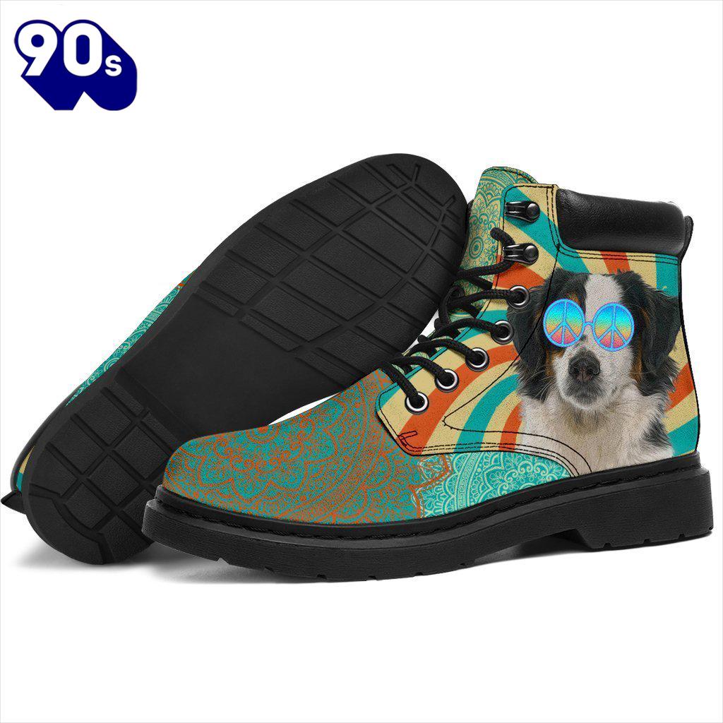 American Shepherd Dog Leather Boots Shoes Funny Hippie Style American Shepherd Dog Leather Boots Shoes Funny Hippie Style