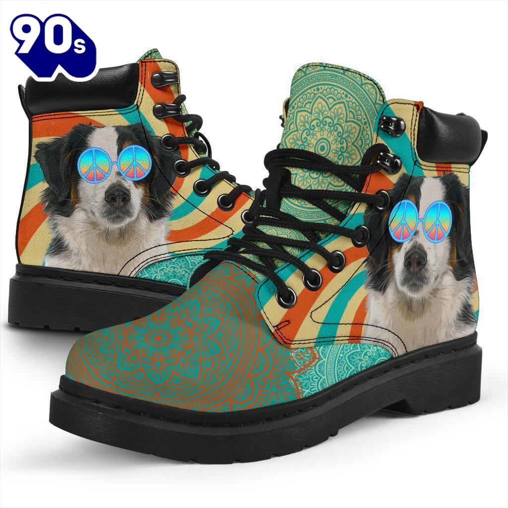 American Shepherd Dog Leather Boots Shoes Funny Hippie Style American Shepherd Dog Leather Boots Shoes Funny Hippie Style