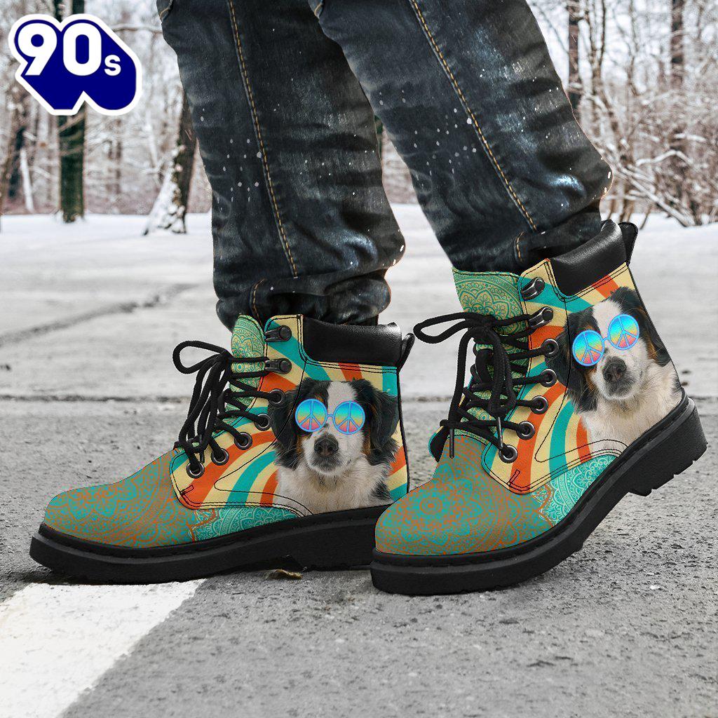 American Shepherd Dog Leather Boots Shoes Funny Hippie Style American Shepherd Dog Leather Boots Shoes Funny Hippie Style