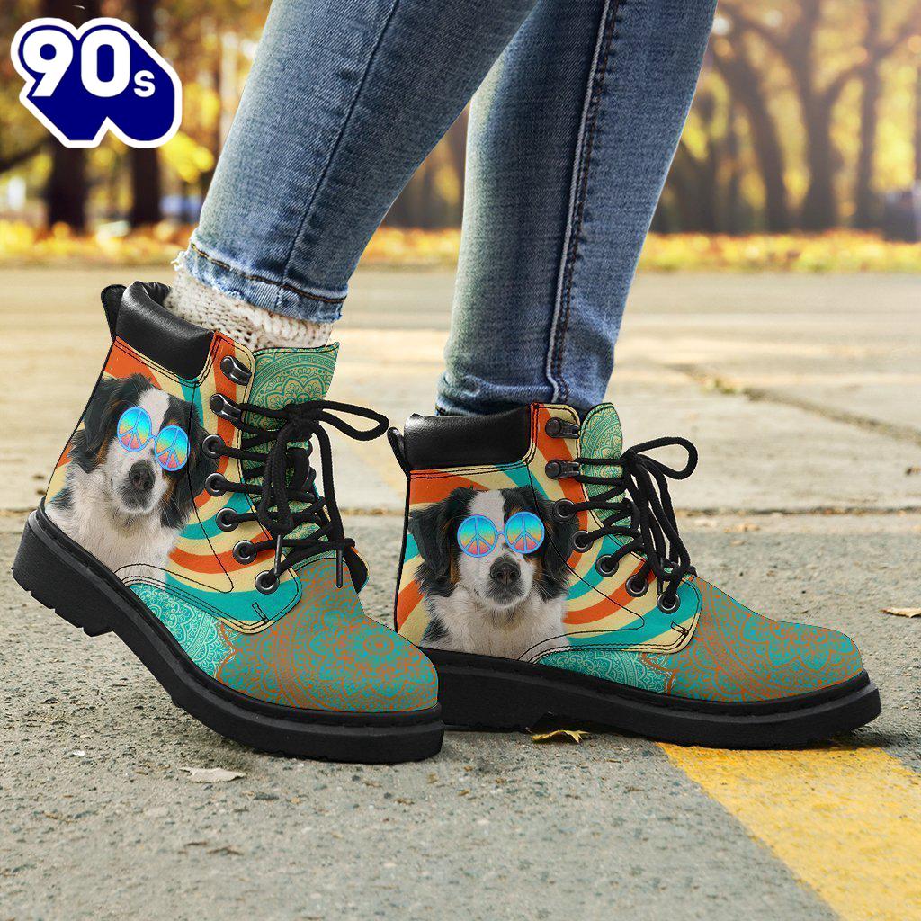 American Shepherd Dog Leather Boots Shoes Funny Hippie Style American Shepherd Dog Leather Boots Shoes Funny Hippie Style