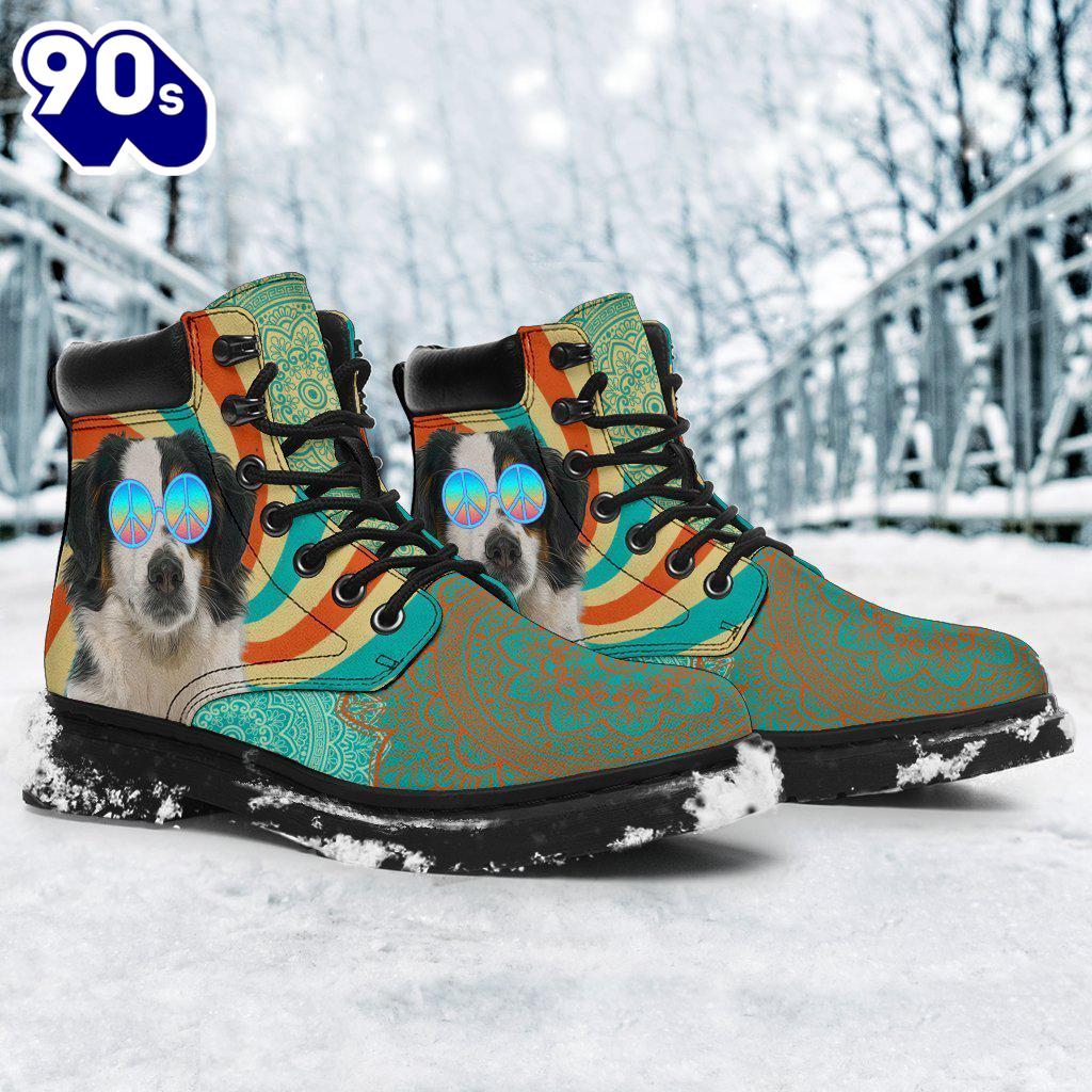 American Shepherd Dog Leather Boots Shoes Funny Hippie Style American Shepherd Dog Leather Boots Shoes Funny Hippie Style