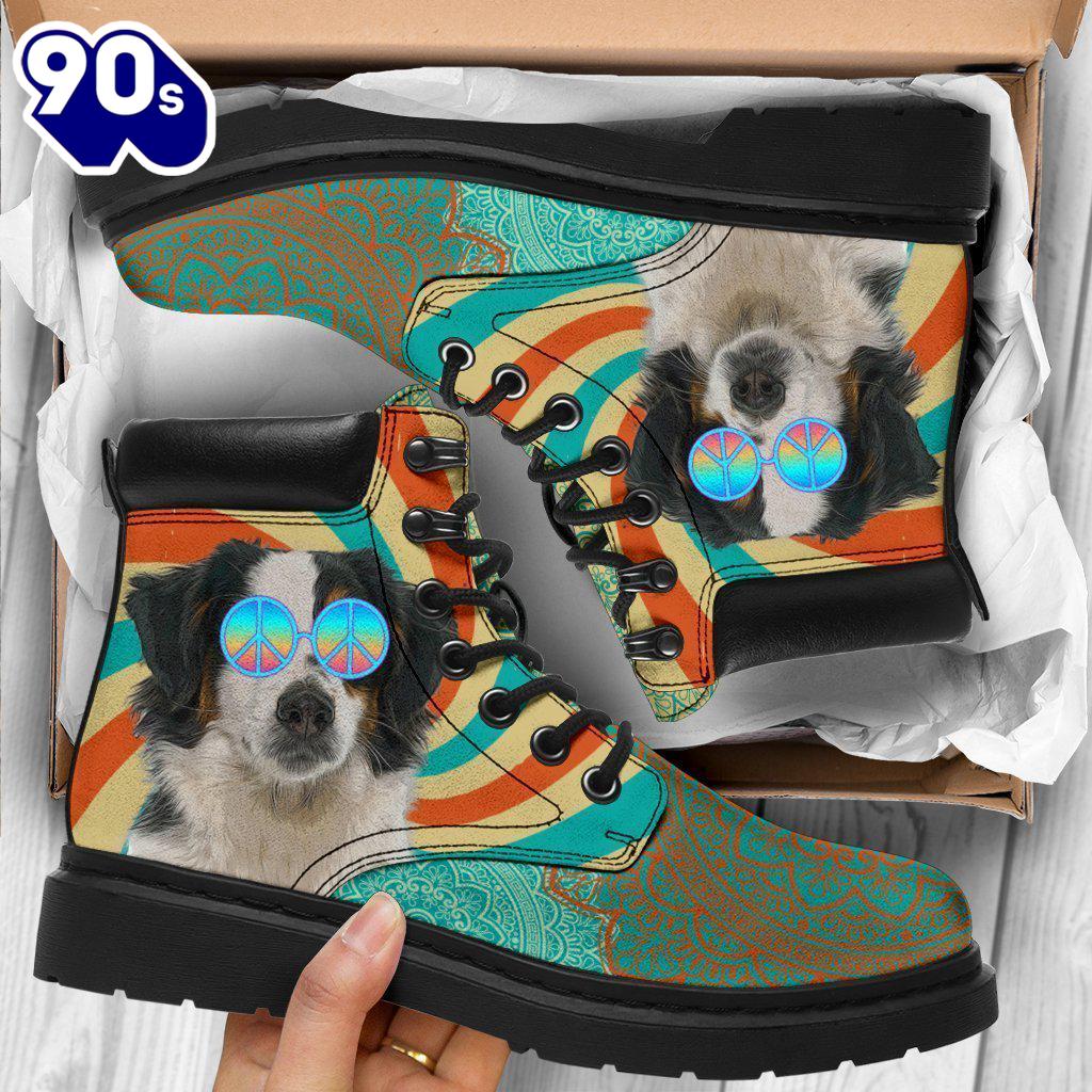 American Shepherd Dog Leather Boots Shoes Funny Hippie Style American Shepherd Dog Leather Boots Shoes Funny Hippie Style