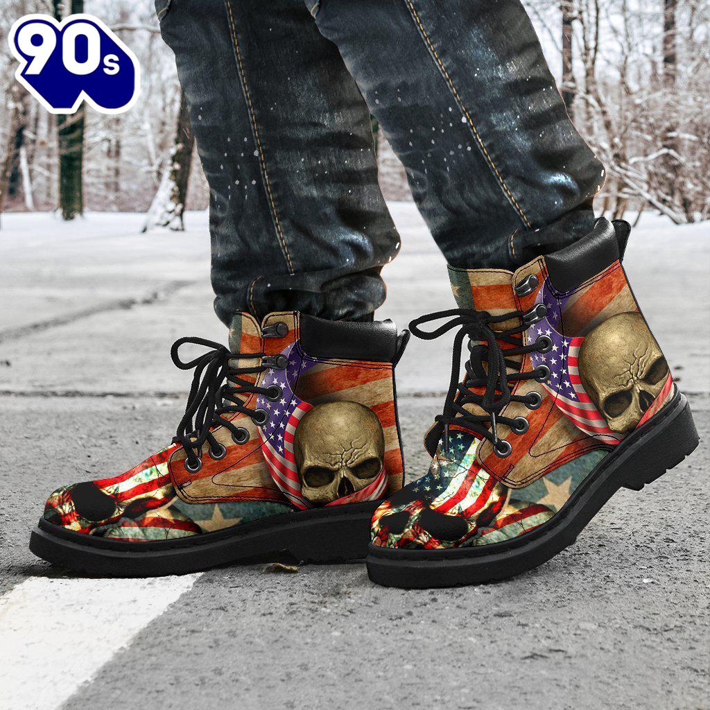 American Skull Leather Boots American Flag Shoes Amazing Gift American Skull Leather Boots American Flag Shoes Amazing Gift