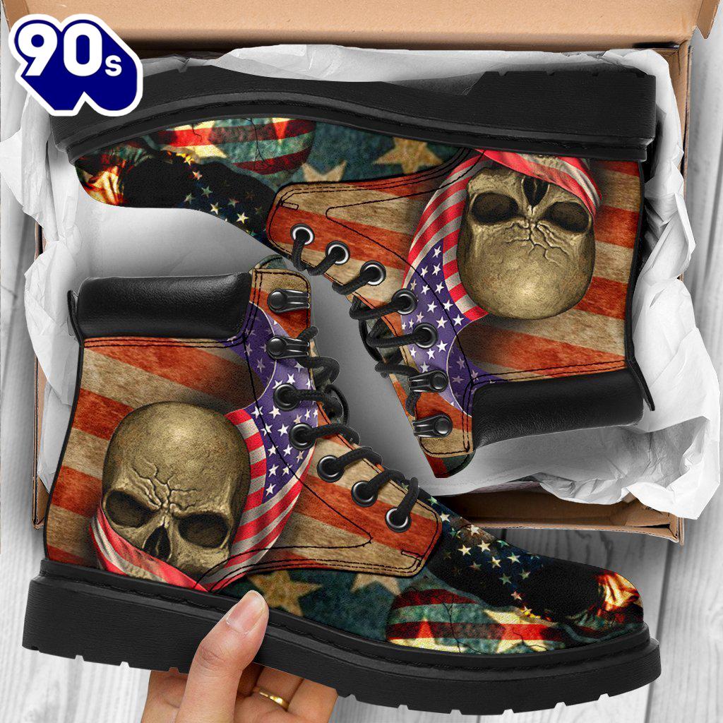 American Skull Leather Boots American Flag Shoes Amazing Gift American Skull Leather Boots American Flag Shoes Amazing Gift