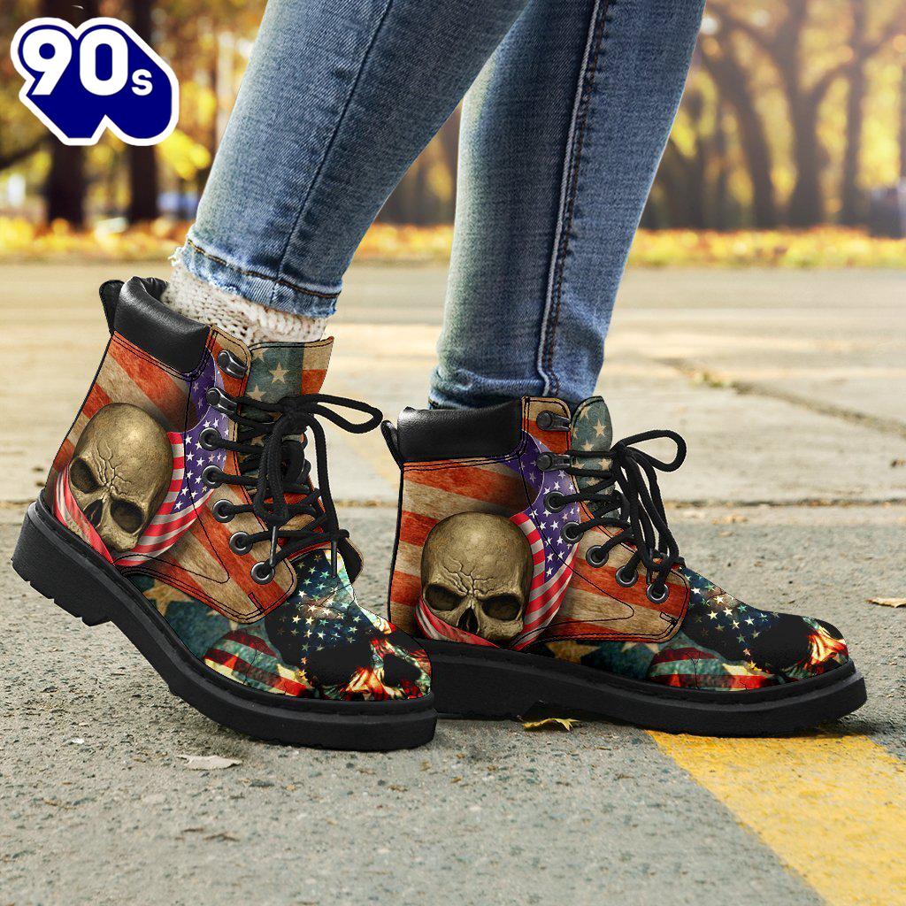 American Skull Leather Boots American Flag Shoes Amazing Gift American Skull Leather Boots American Flag Shoes Amazing Gift