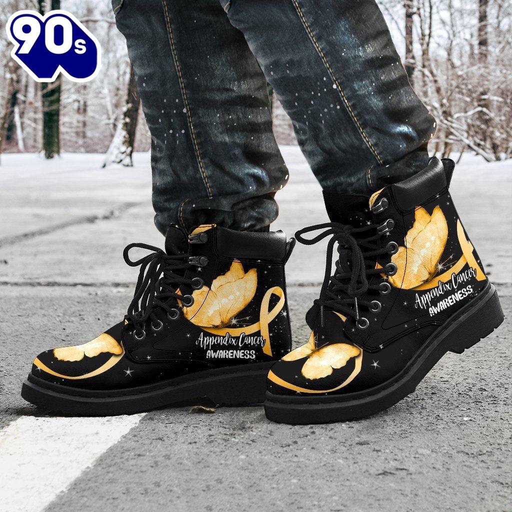 Appendix Cancer Awareness Leather Boots Ribbon Butterfly Shoes Appendix Cancer Awareness Leather Boots Ribbon Butterfly Shoes