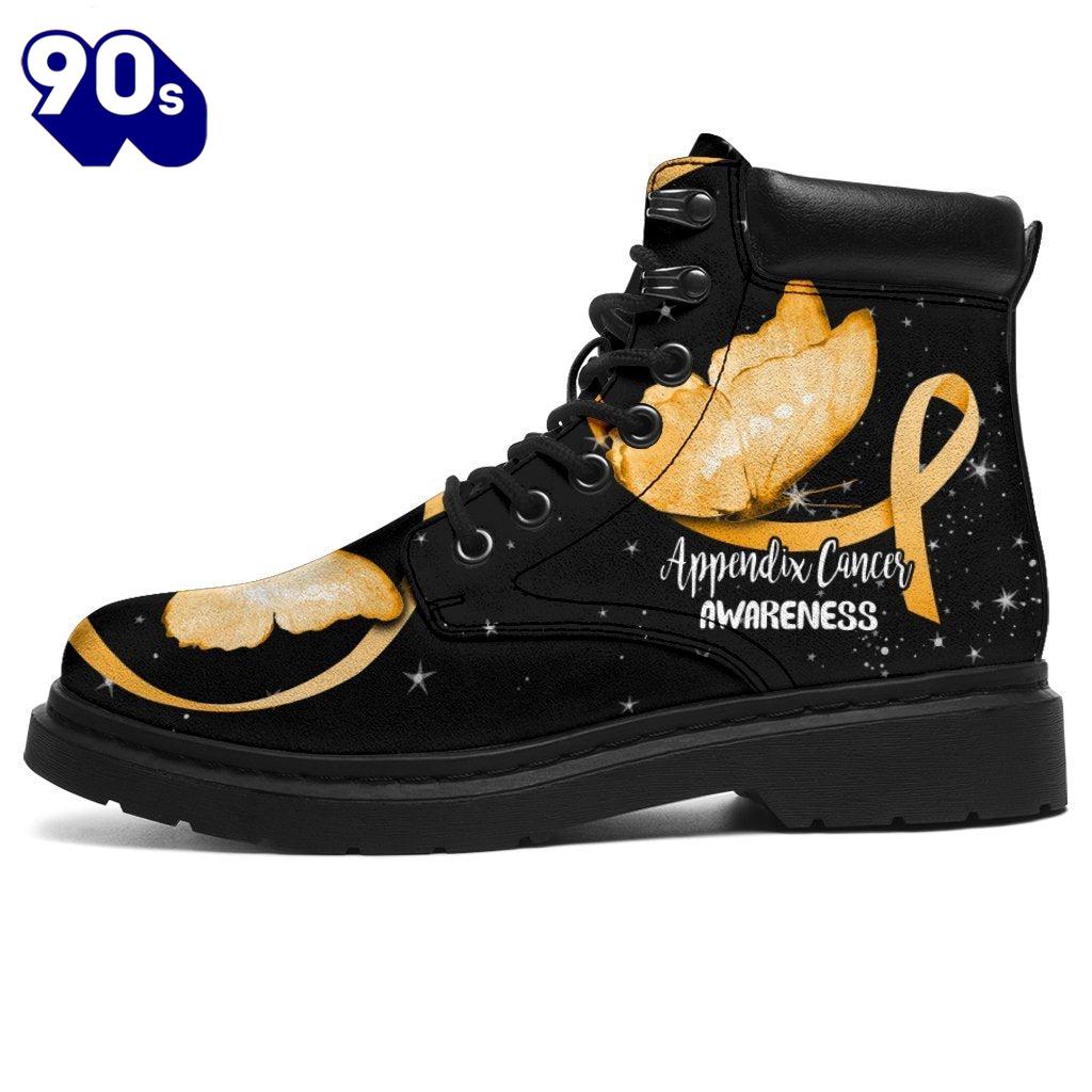 Appendix Cancer Awareness Leather Boots Ribbon Butterfly Shoes Appendix Cancer Awareness Leather Boots Ribbon Butterfly Shoes