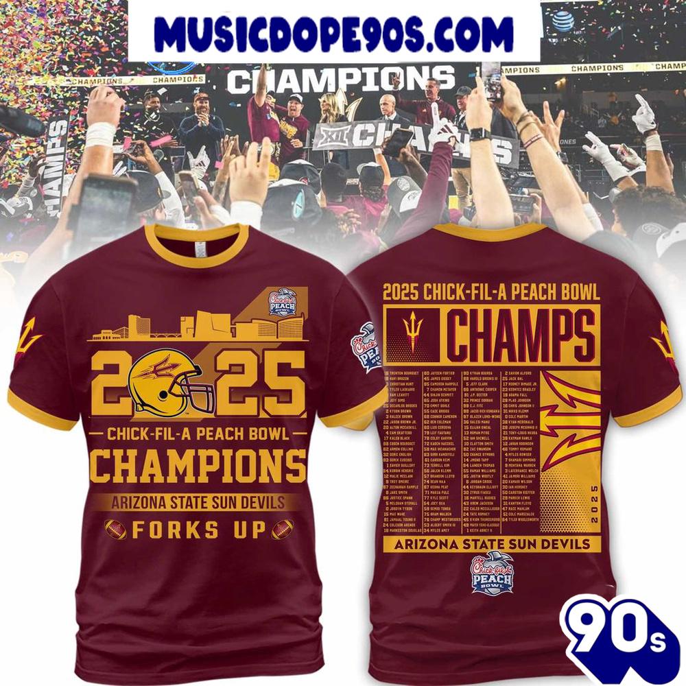 Arizona State Sun Devils 2025 Chick-Fil-A Peach Bowl Champions For Fans 3D T-Shirt Arizona State Sun Devils 2025 Chick-Fil-A Peach Bowl Champions For Fans 3D T-Shirt