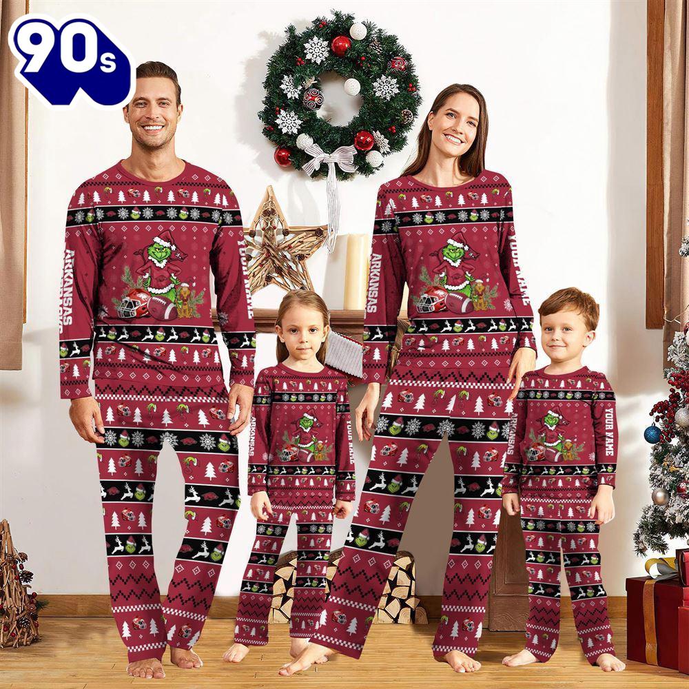 Arkansas Razorbacks NCAA Custom Name Grinch Christmas And Sport Team Pajama Set Gift Christmas Arkansas Razorbacks NCAA Custom Name Grinch Christmas And Sport Team Pajama Set Gift Christmas