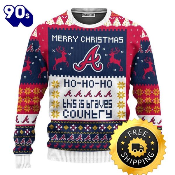 Atlanta Braves Merry Christmas Hohoho Ugly Christmas Sweater, Atlanta Braves Ugly Sweater, MLB Christmas Sweater