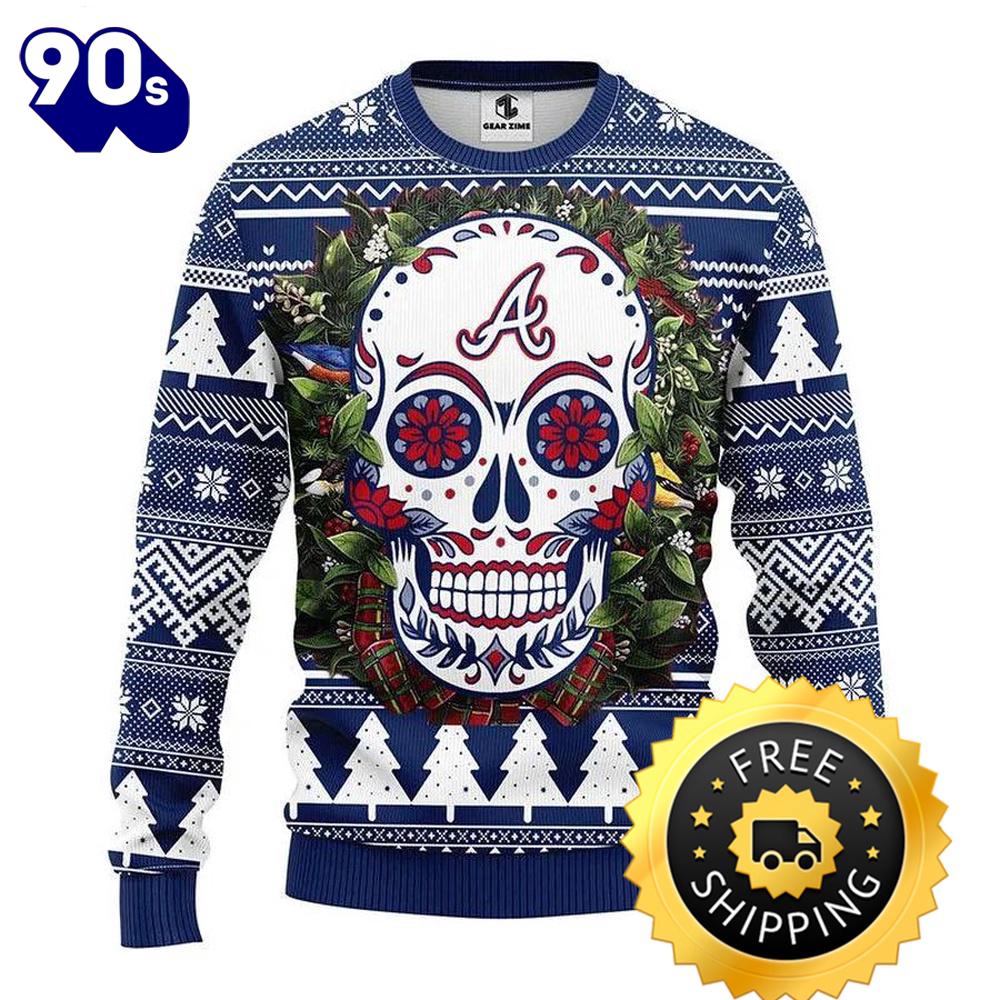 Atlanta Braves Skull Flower Ugly Christmas Sweater, Atlanta Braves Ugly Sweater, MLB Christmas Sweater Atlanta Braves Skull Flower Ugly Christmas Sweater, Atlanta Braves Ugly Sweater, MLB Christmas Sweater
