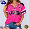 Atlanta Falcons 2026 NFL Pink Breast Cancer Awareness V neck T Shirt, NFL Fan V Neck Shirt