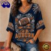 Auburn Tigers NCAA Vintage Floral Bow V Neck T Shirt, Trending NCAA V Neck