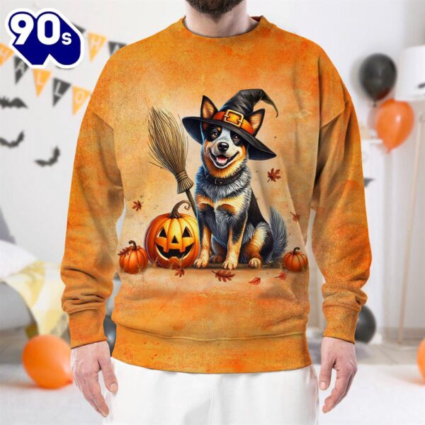 Australian Cattle Dog In Spooky Autumn Halloween 3D Shirt  For Man And Women