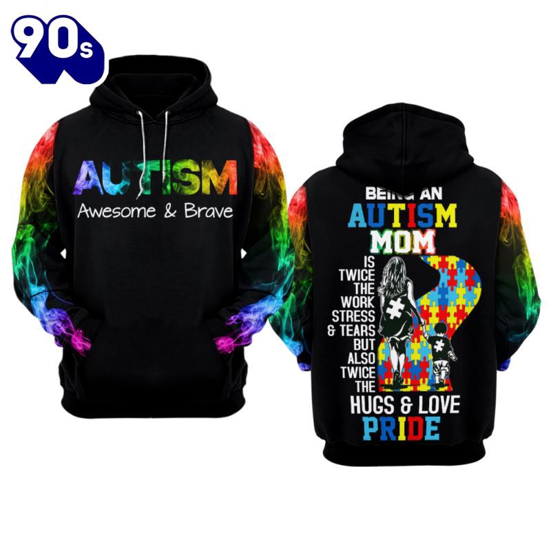 Autism Awareness Hoodie 3D Being an Autism Mom Is Twice the Work Stress & Tears but Also Twice the Hugs & Love Pride Gift Christmas Autism Awareness Hoodie 3D Being an Autism Mom Is Twice the Work Stress & Tears but Also Twice the Hugs & Love Pride Gift Christmas
