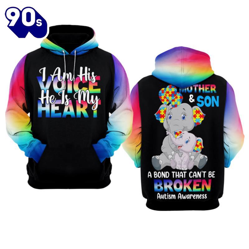 Autism Awareness Hoodie 3D I Am His Voice, He Is My Heart Gift Christmas Autism Awareness Hoodie 3D I Am His Voice, He Is My Heart Gift Christmas
