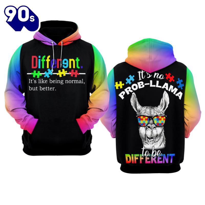 Autism Awareness Hoodie 3D It’s No Prob-llama to Be Different Gift Christmas Autism Awareness Hoodie 3D It’s No Prob-llama to Be Different Gift Christmas