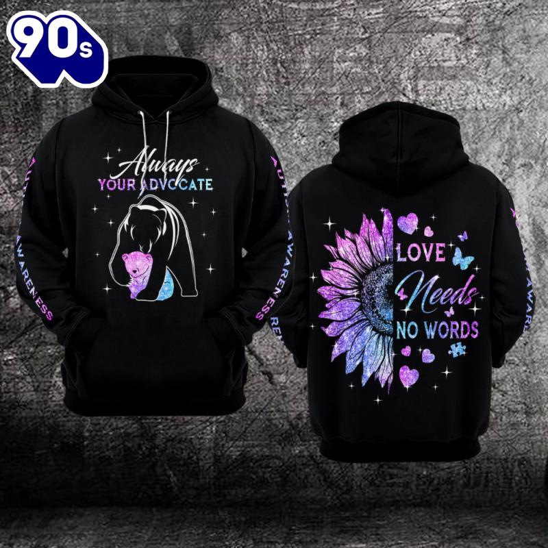 Autism Awareness Hoodie 3D Love Needs No Words 2 Gift Christmas Autism Awareness Hoodie 3D Love Needs No Words 2 Gift Christmas