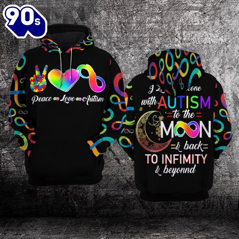Autism Awareness Hoodie 3D Peace, Love, Autism Gift Christmas Autism Awareness Hoodie 3D Peace, Love, Autism Gift Christmas