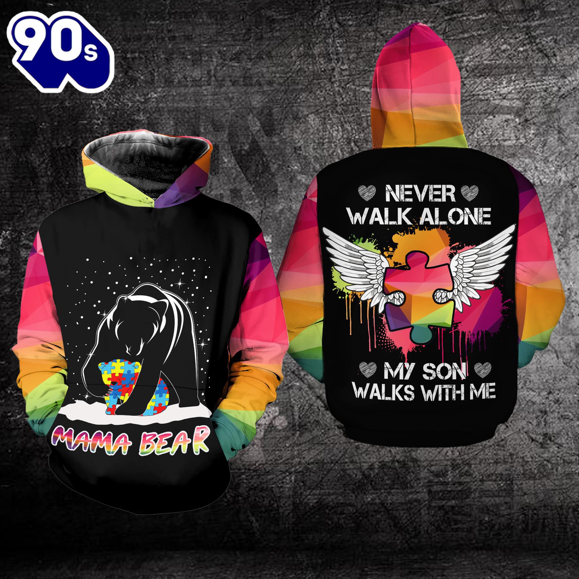 Autism Awareness Hoodie Full Print Mama Bear Never Walk Alone Gift Christmas Autism Awareness Hoodie Full Print Mama Bear Never Walk Alone Gift Christmas