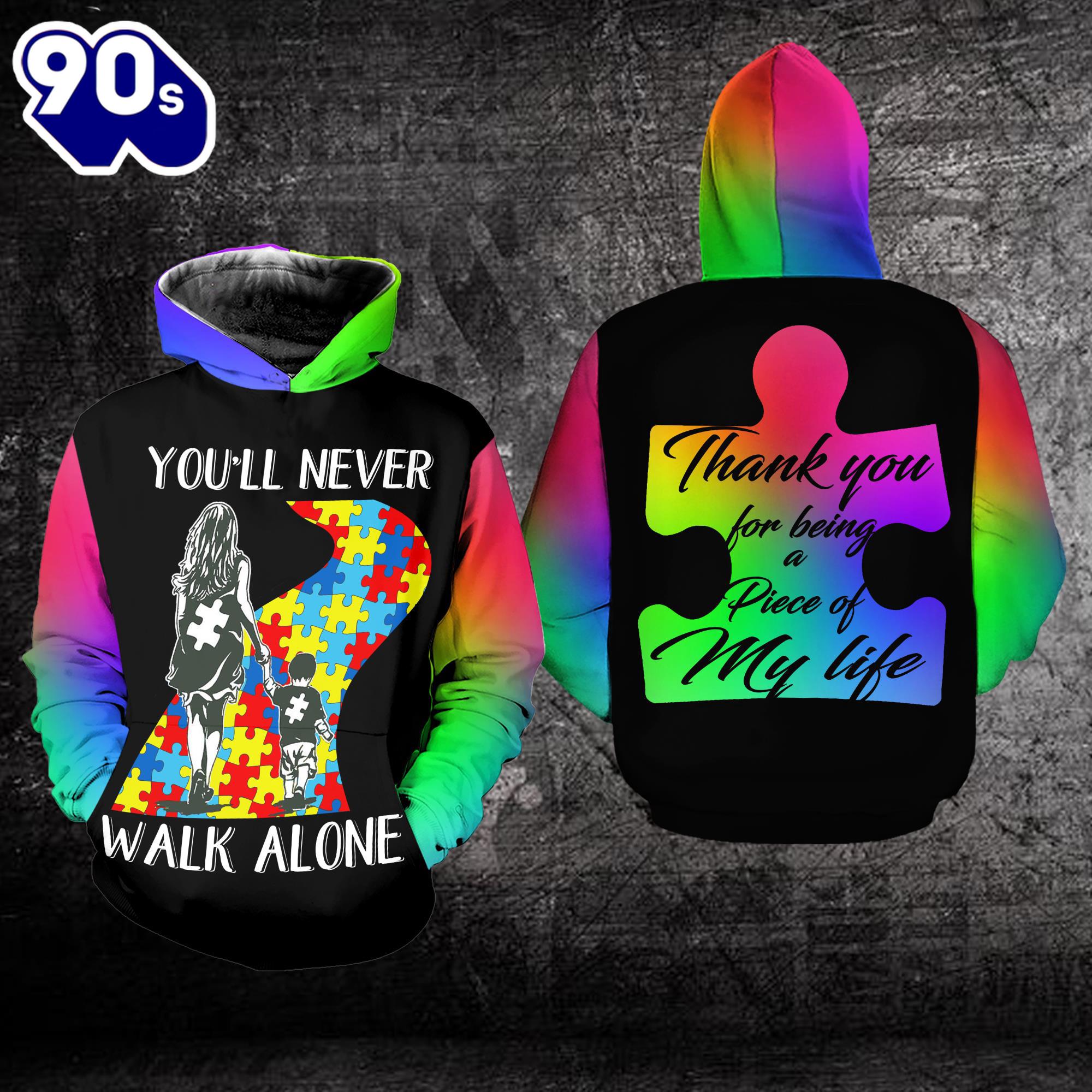 Autism Awareness Hoodie Full Print You'll Never Walk Alone Gift Christmas Autism Awareness Hoodie Full Print You'll Never Walk Alone Gift Christmas
