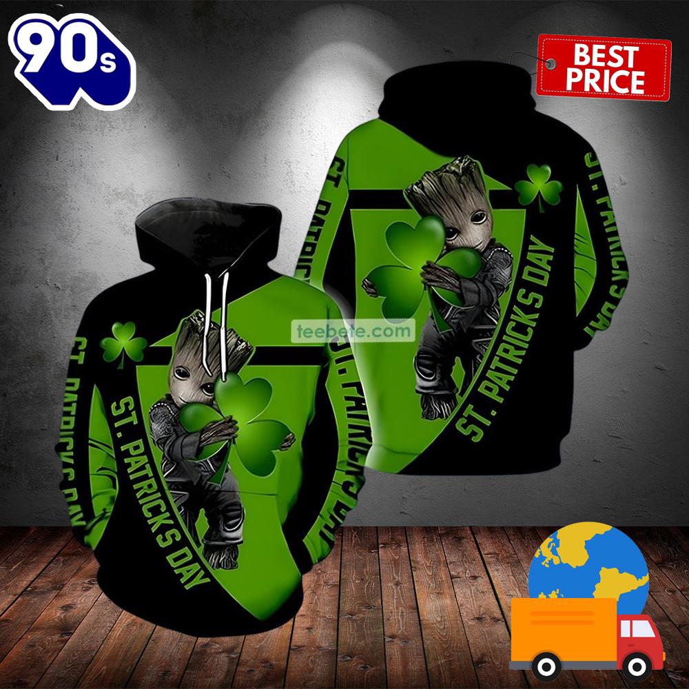Baby Groot With Shamrock St Patricks Day Green 3D Hoodie For Women 2025 Baby Groot With Shamrock St Patricks Day Green 3D Hoodie For Women 2025