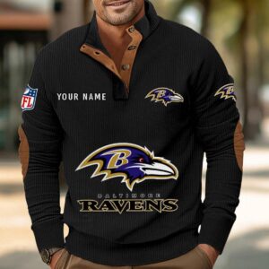 Baltimore Ravens Button Up Shirts Stand Collar Long Sleeve Shirt Elbow Patches