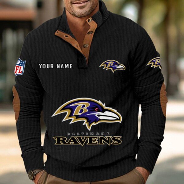 Baltimore Ravens Button Up Shirts Stand Collar Long Sleeve Shirt Elbow Patches