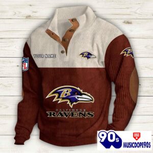Baltimore Ravens Button Up Shirts Stand Collar Long Sleeve Shirt Elbow Patches