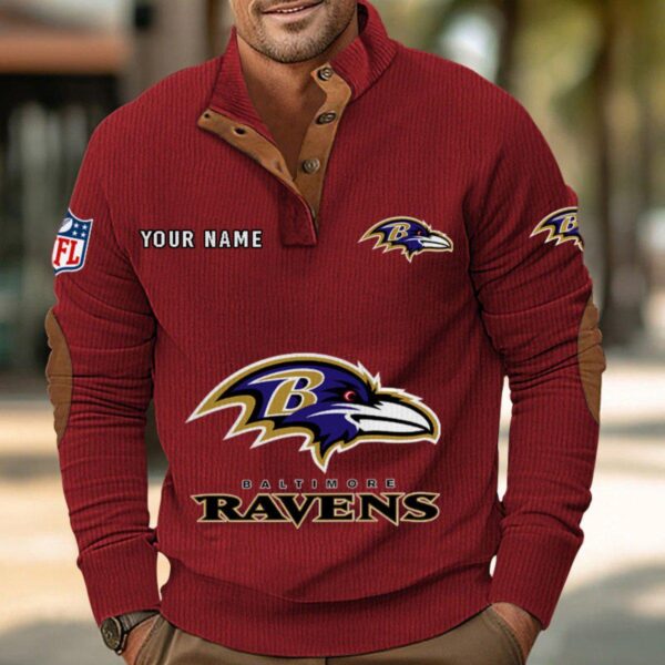 Baltimore Ravens Button Up Shirts Stand Collar Long Sleeve Shirt Elbow Patches
