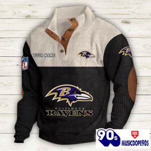 Baltimore Ravens Button Up Shirts Stand Collar Long Sleeve Shirt Elbow Patches