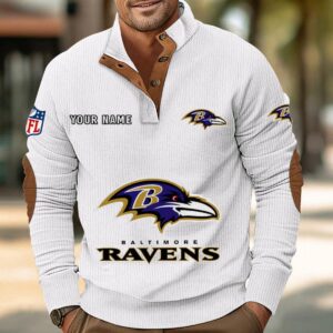 Baltimore Ravens Button Up Shirts Stand Collar Long Sleeve Shirt Elbow Patches