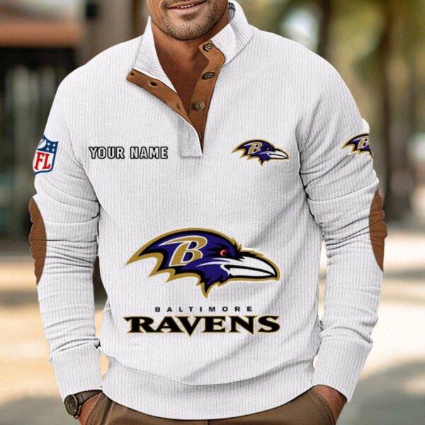 Baltimore Ravens Button Up Shirts Stand Collar Long Sleeve Shirt Elbow Patches