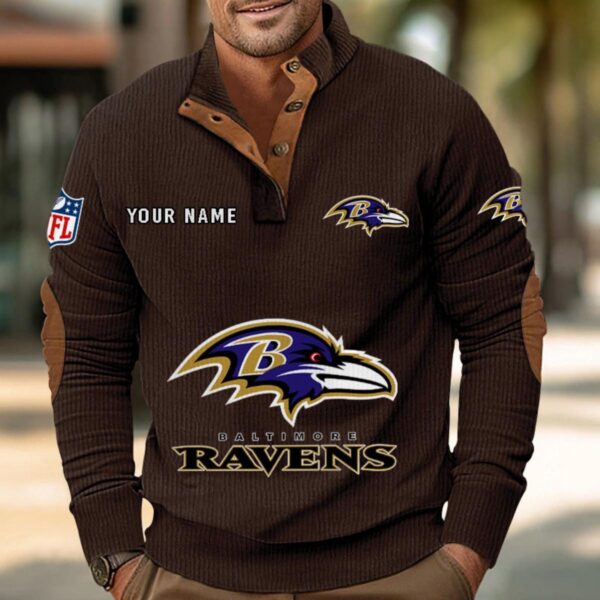 Baltimore Ravens Button Up Shirts Stand Collar Long Sleeve Shirt Elbow Patches