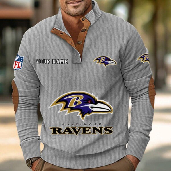Baltimore Ravens Button Up Shirts Stand Collar Long Sleeve Shirt Elbow Patches