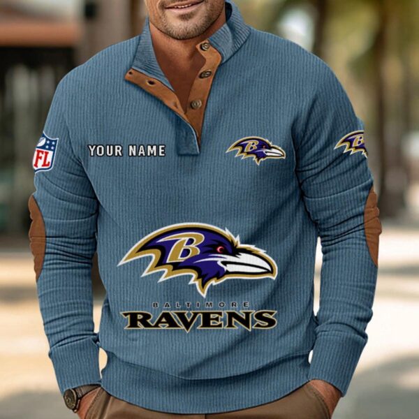 Baltimore Ravens Button Up Shirts Stand Collar Long Sleeve Shirt Elbow Patches