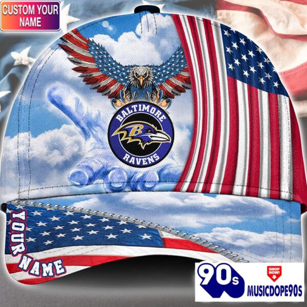 Baltimore Ravens Cap Pride US 4th Of July Cap Veterans Cap Custom Name
