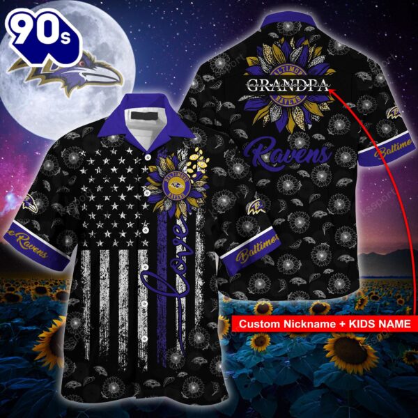 Baltimore Ravens NFL-Hawaii Shirt Sunflower Custom Your Nickname,Kids Name Best Gift For Mother Day,Father Day