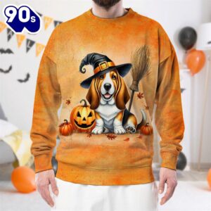 Basset Hound Dog In Spooky Autumn Halloween 3D Shirt  For Man And Women