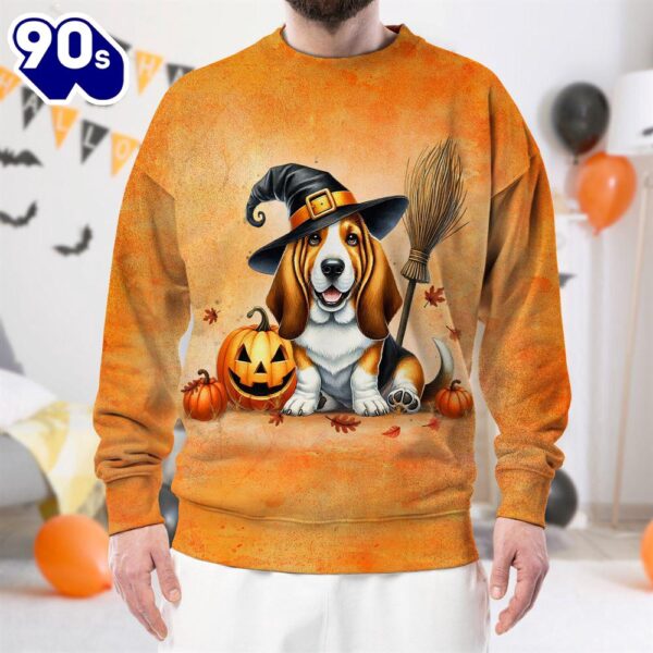 Basset Hound Dog In Spooky Autumn Halloween 3D Shirt  For Man And Women