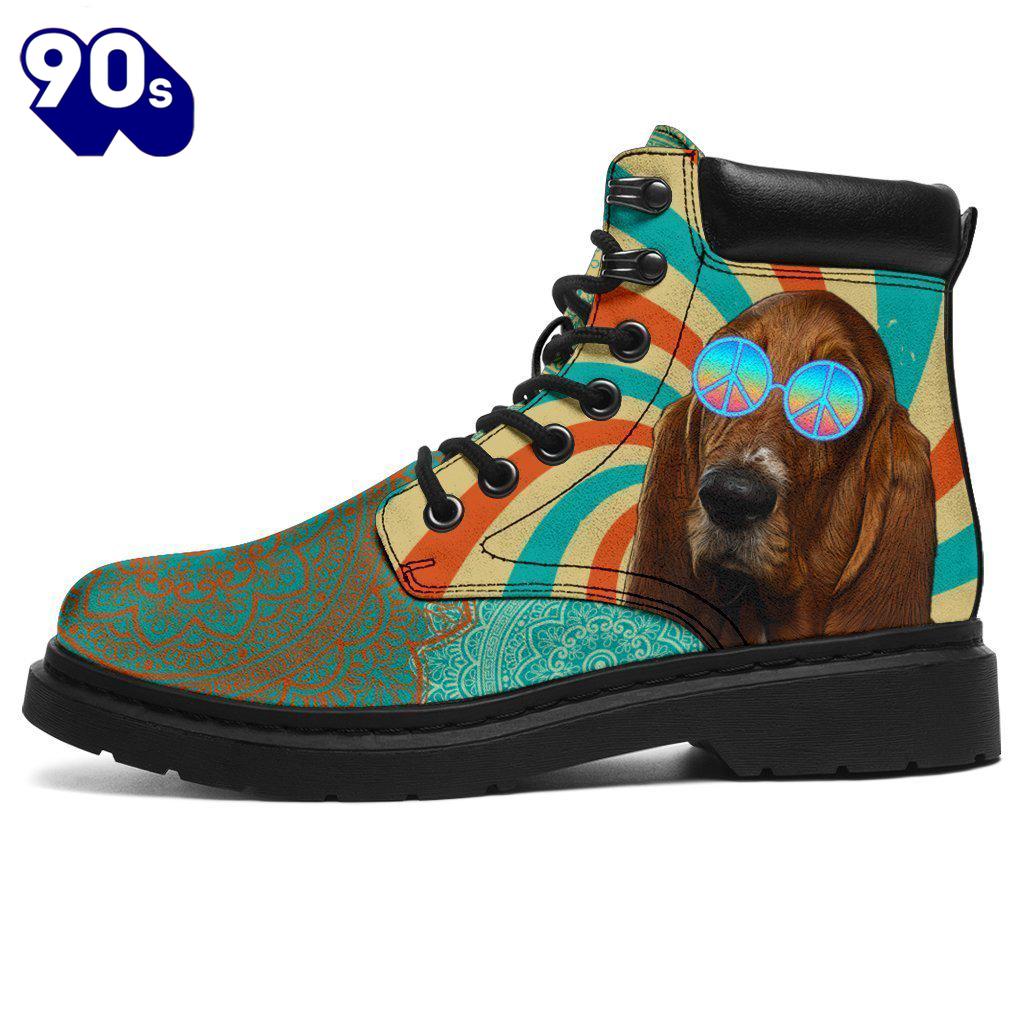 Basset Hound Leather Boots Hippie Style Shoes Funny Basset Hound Leather Boots Hippie Style Shoes Funny