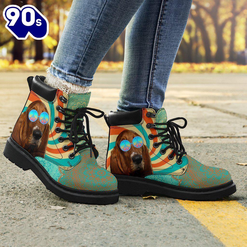 Basset Hound Leather Boots Hippie Style Shoes Funny Basset Hound Leather Boots Hippie Style Shoes Funny