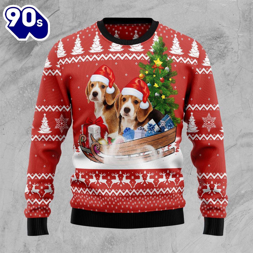 Beagle Dashing Pinetree Deer Snowflower Pattern Ugly Christmas Sweater Beagle Dashing Pinetree Deer Snowflower Pattern Ugly Christmas Sweater