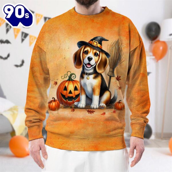 Beagle Dog In Spooky Autumn Halloween 3D Shirt  For Man And Women