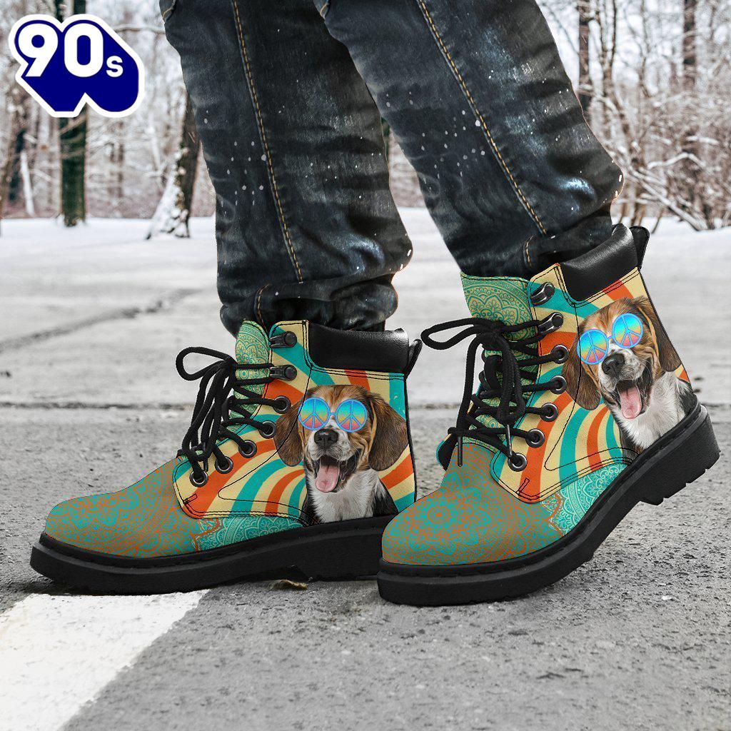 Beagle Dog Leather Boots Funny Hippie Style Shoes Beagle Dog Leather Boots Funny Hippie Style Shoes
