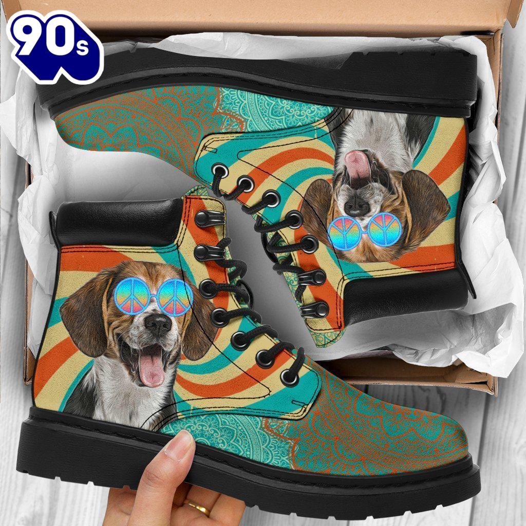 Beagle Dog Leather Boots Funny Hippie Style Shoes Beagle Dog Leather Boots Funny Hippie Style Shoes
