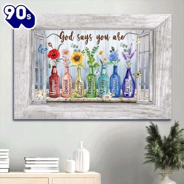 Beautiful Flowers Rainbow Color Colored Glass Bottles Butterfly God Says You Are Canvas Wall Art  Gift Christmas